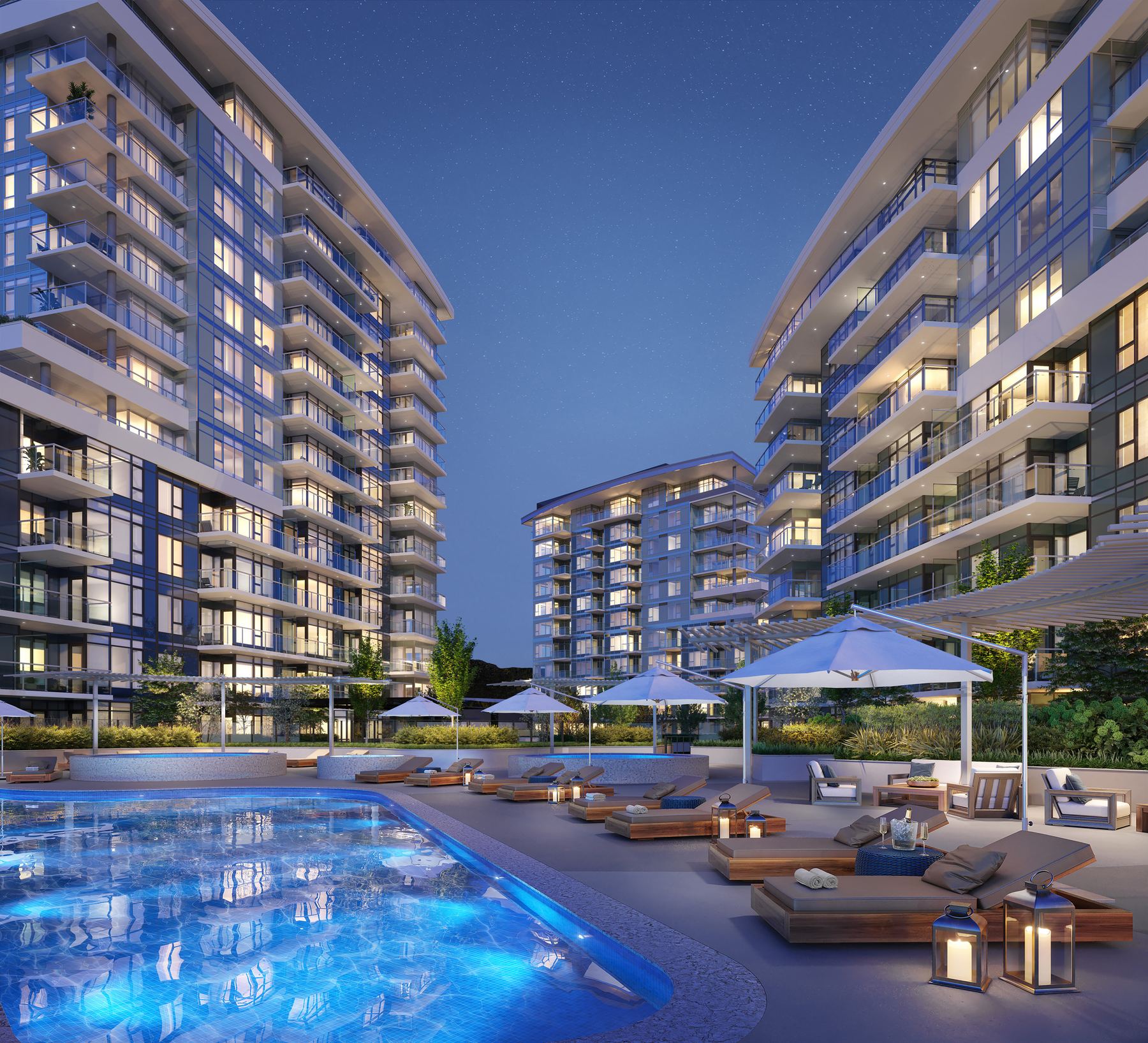Aqua outdoor pool overlooking the lake